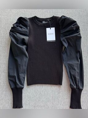 En Saison Ribbed Knit Top with Statement Puff Sleeves NWT size S